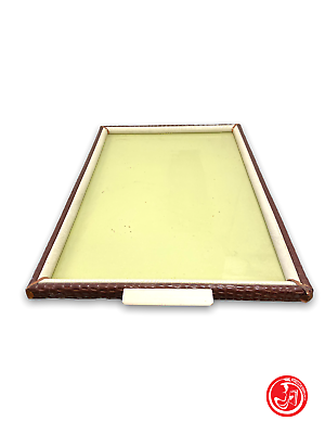 Tray with leather finishing and glass base