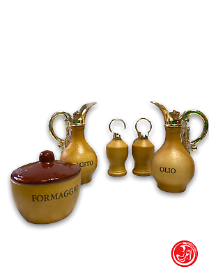 Set aceto, olio, formaggio, sale e pepe in ceramica - vintage