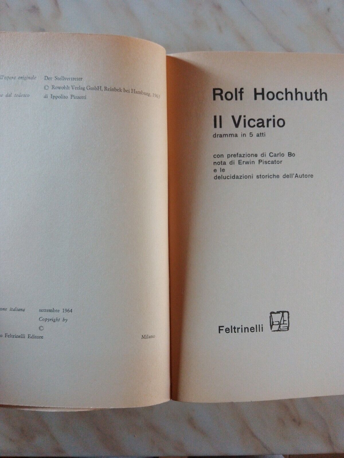 THE VICARIO, theater 5- Rolf Hochhuth - Feltrinelli - 1964 + original articles