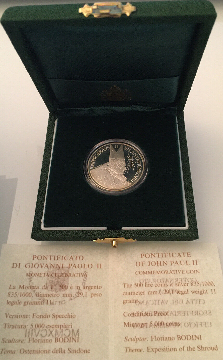 500 LIRE COMMEMORATIVE EXHIBITION OF THE SHROUD ARG. Proof Proof Fund 1998