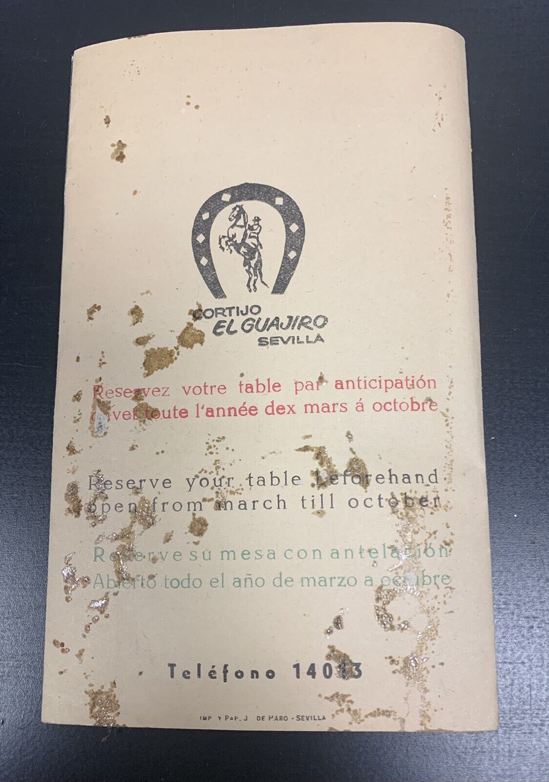 Volantino anni 50/60 Cortijio El guajiro