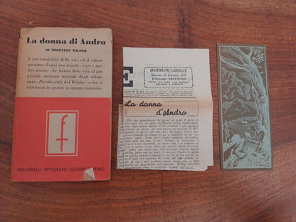 La donna di Andro, T. Wilder,Frassinelli/ 1945. +articolo e segnalibro d'epoca