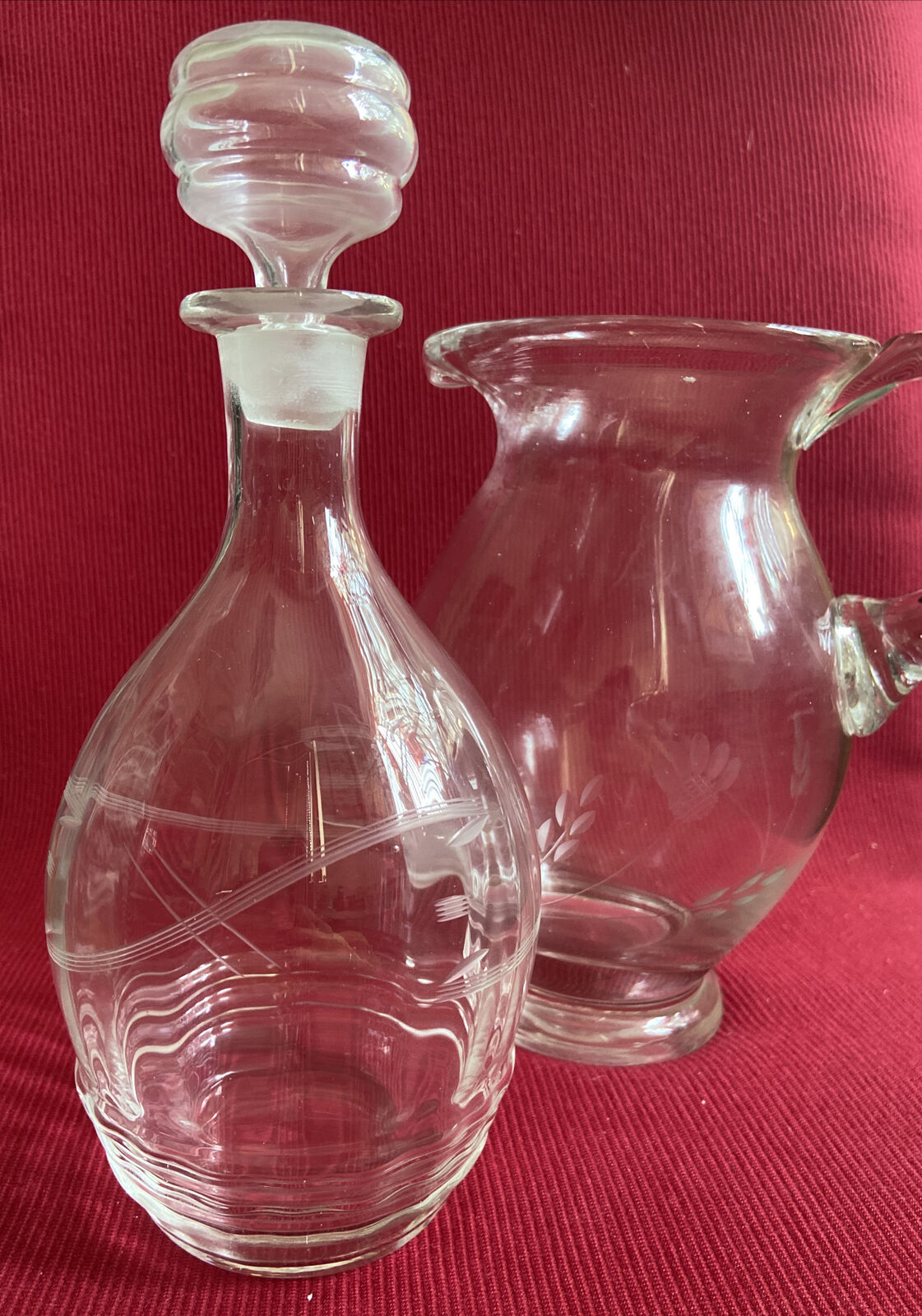 Glass water carafe and wine carafe