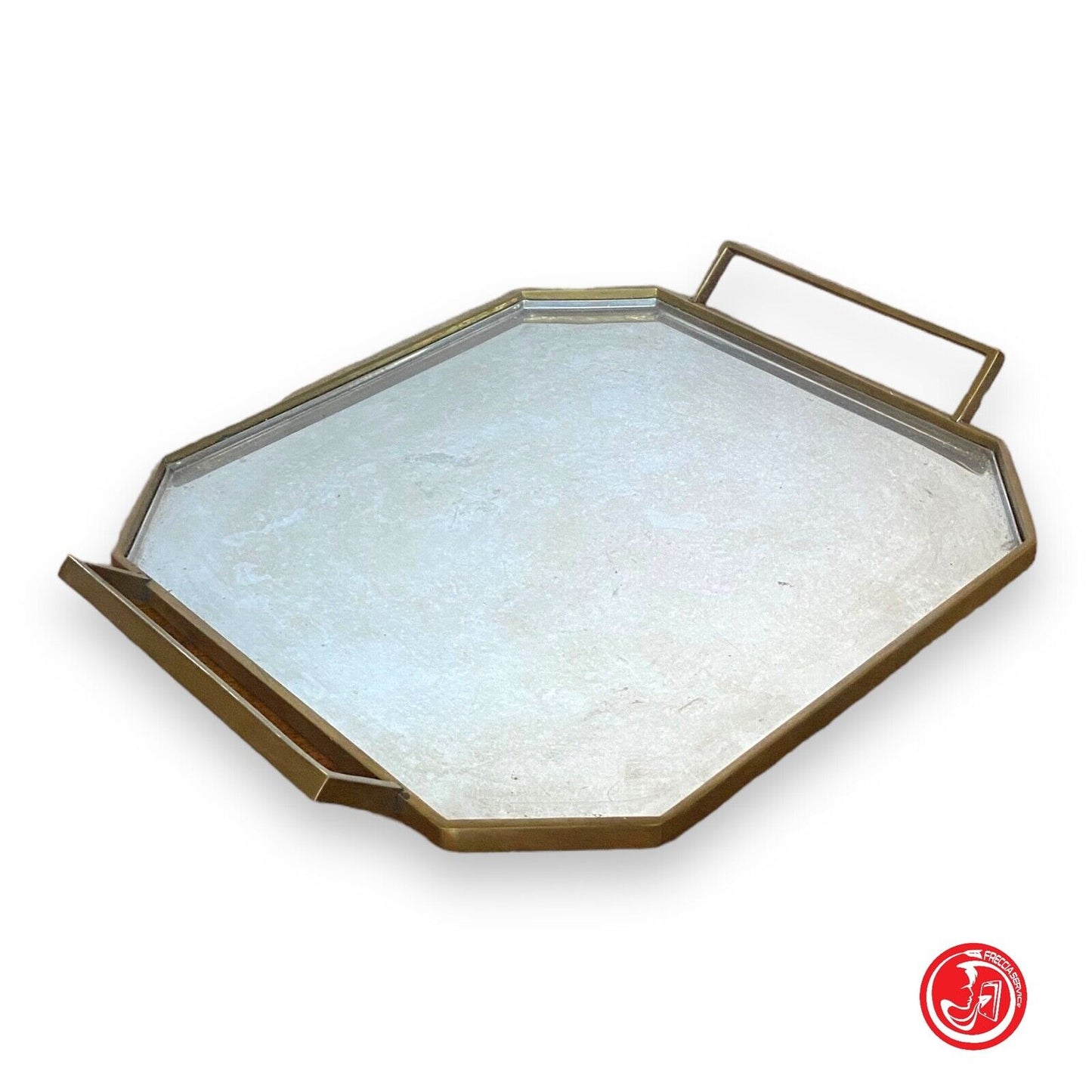 Elegant serving tray with handles and Art Deco glass base 30 x 35 cm 