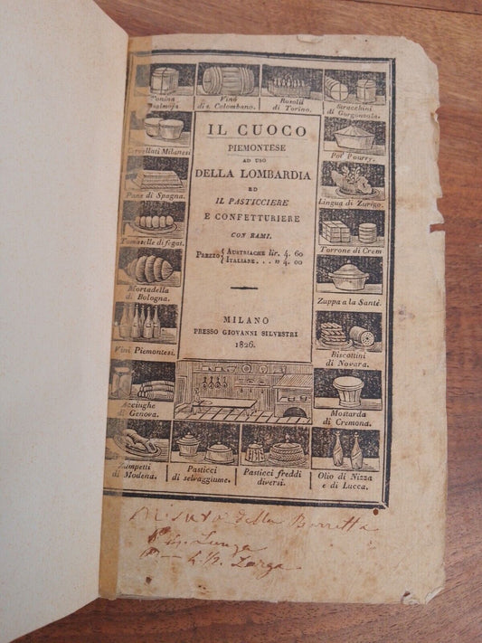 Il Cuoco piemontese ad uso della Lombardia...- Silvestri 1826 Rarissimo