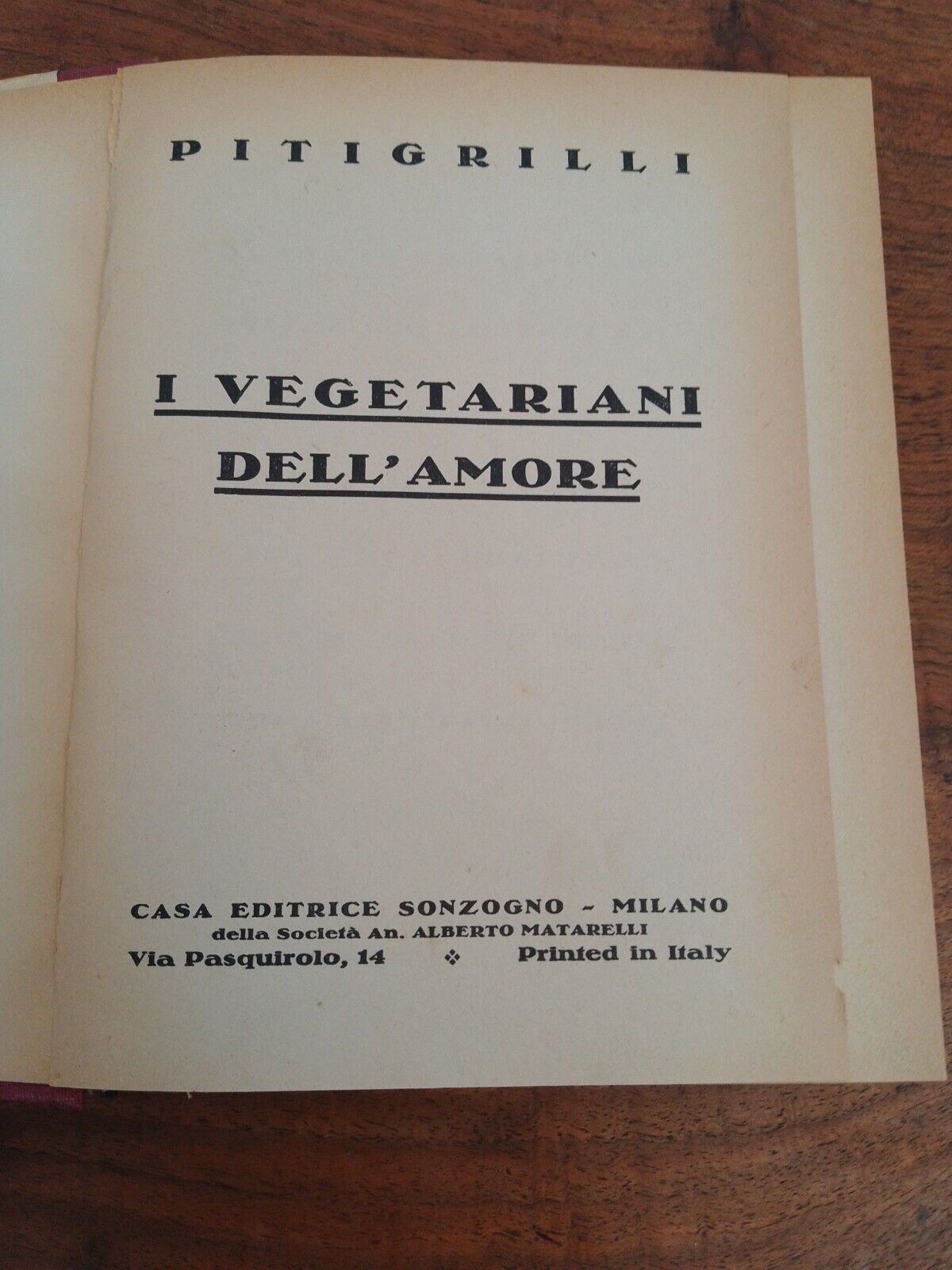 I Vegetariani dell'amore, Pitigrilli, Sonzogno, 1931