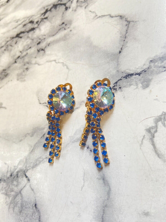 Boucles d'oreilles vintage - pierres bleu clair - multicolores