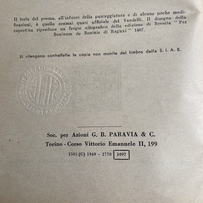 D. Alighieri: La divina commedia - Paravia 1949, a cura di Carlo Steiner Timbro