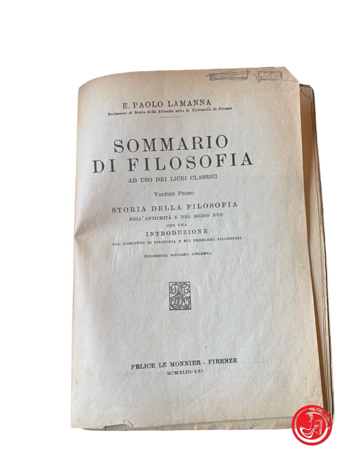 SUMMARY OF PHILOSOPHY VOLUME PRIMO PAOLO LAMANNA