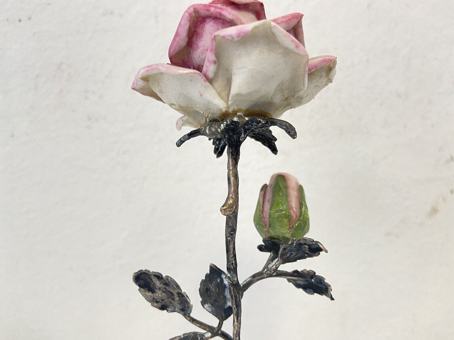 Rose In 800 Silver And Ceramic