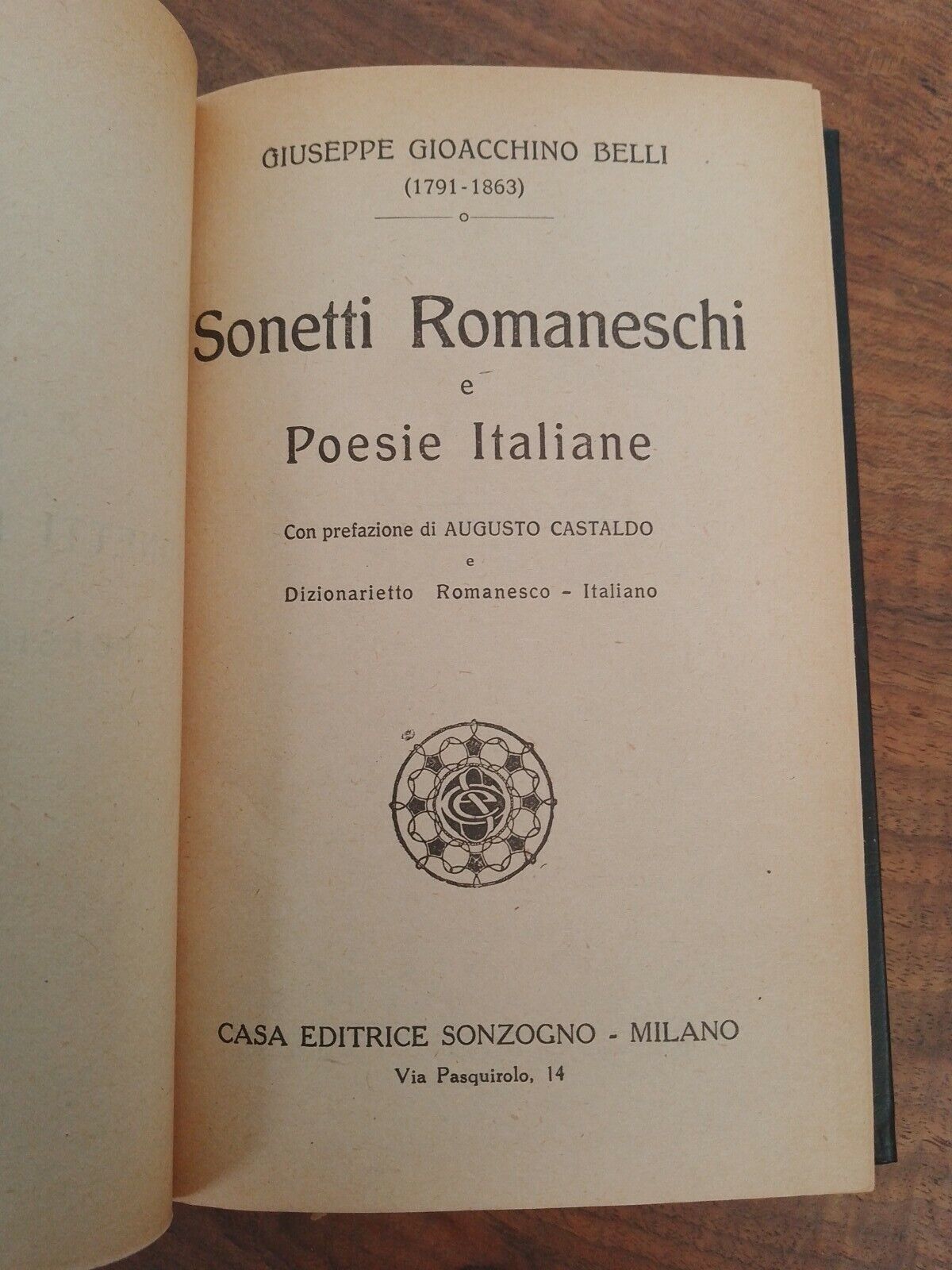 Sonetti romaneschi e Poesie Italiane, G.G. Belli, Sonzogno,