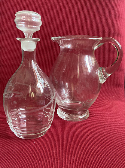 Glass water carafe and wine carafe