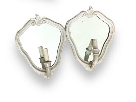 Pair of wooden wall lights with mirror 