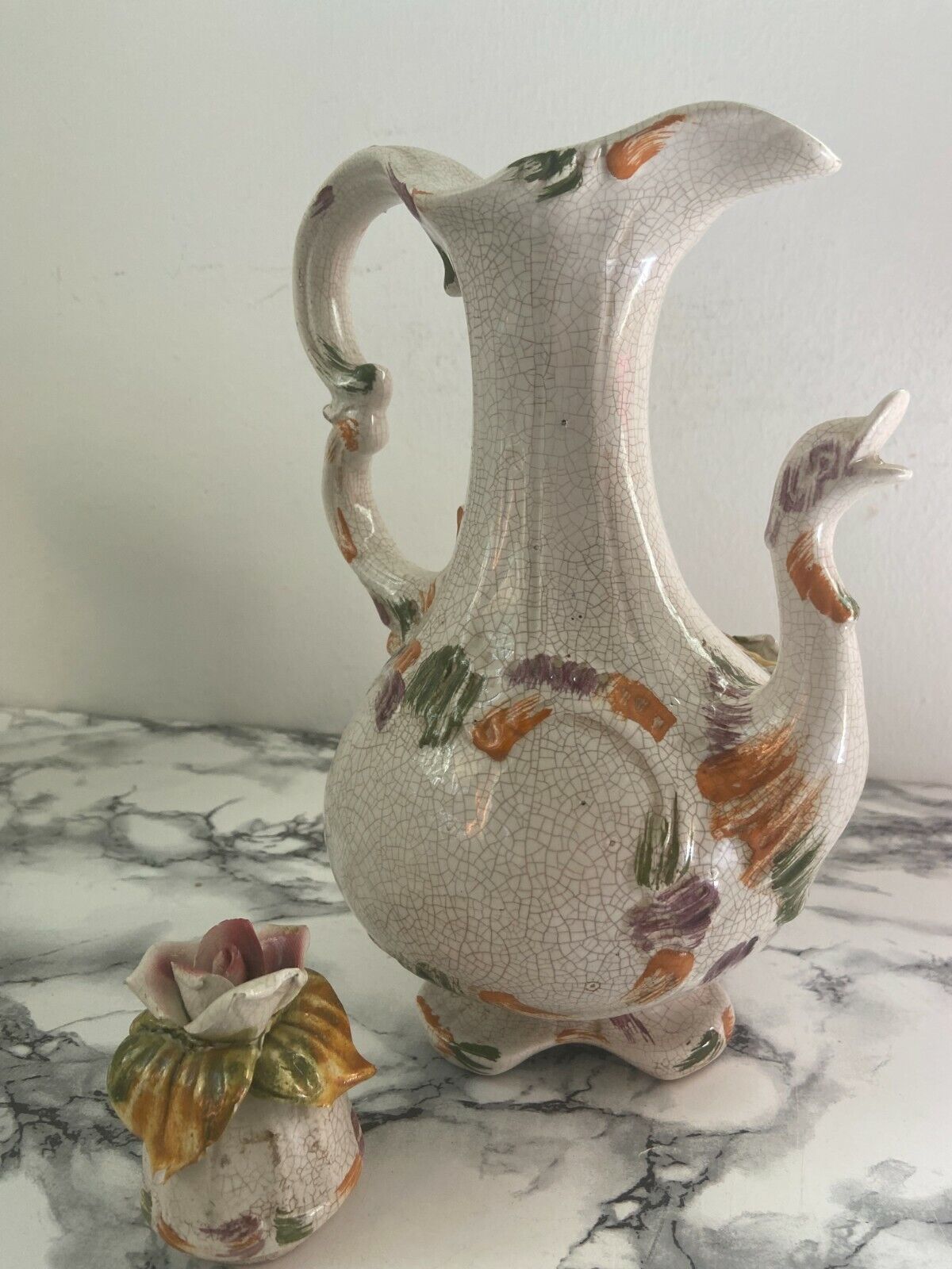 BASSANO ITALY CERAMIC Floral Planter.Vintage V.Bassano Italian Art Pottery.Large Bassano Ceramic Planter.Castle With Landlord And Horse.Good sale