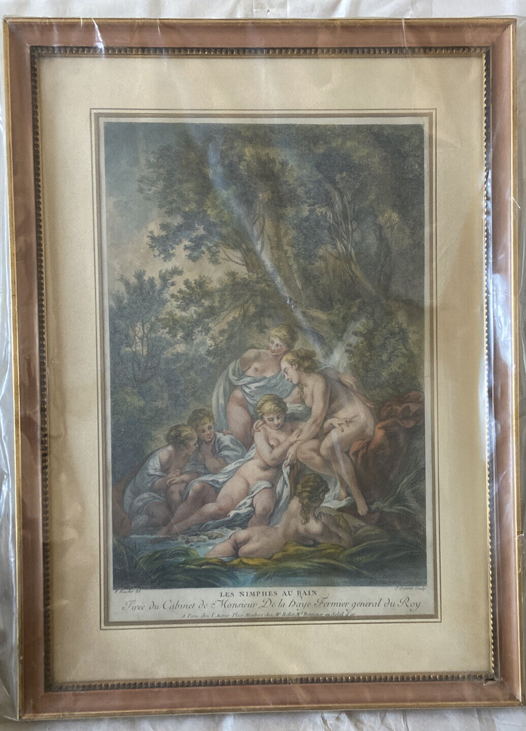 Gravure originale « Les Nimphes Au Bain » - F. Boucher Del. - Sculpture J. Ouvrier.