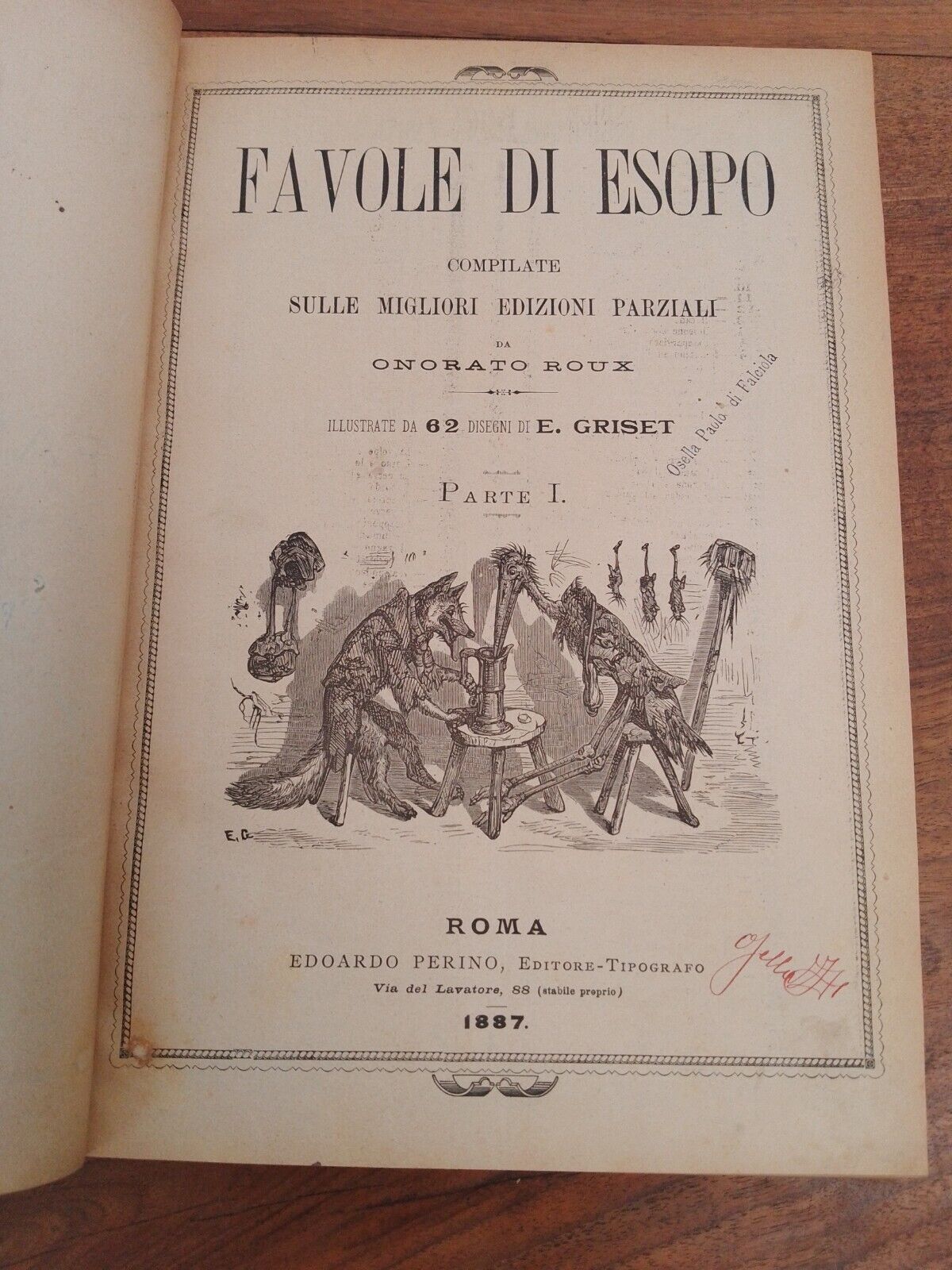 Favole di Esopo, O. Roux, Illustrato da E. Griset, Perino Ed., 1887 RARO