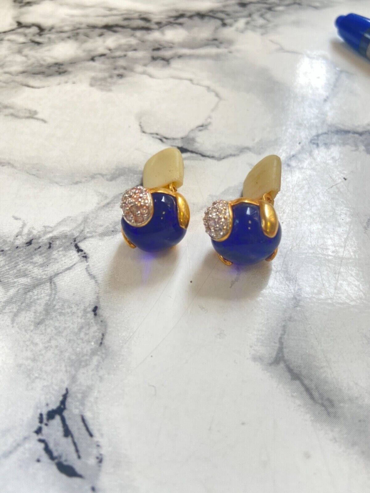 Boucles d'oreilles vintage - pierre bleue