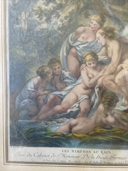 Gravure originale « Les Nimphes Au Bain » - F. Boucher Del. - Sculpture J. Ouvrier.