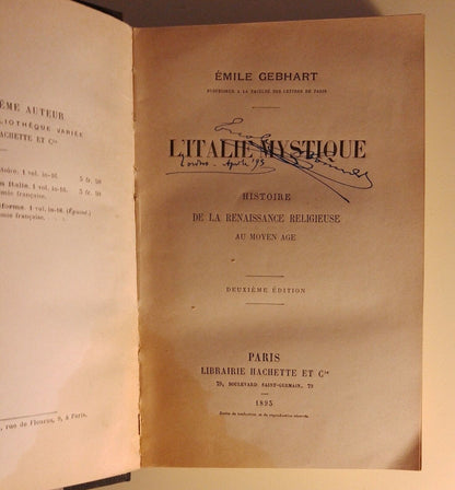 L'Italie Mystique - Emile Gebhart - Hachette, Paris, 1893