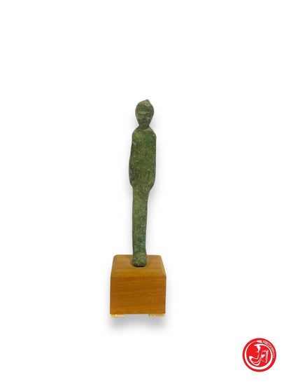 Statuina in bronzo con base in legno