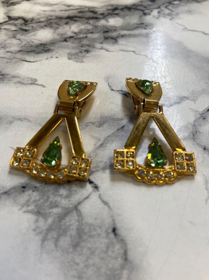 Vintage earrings - golden and green