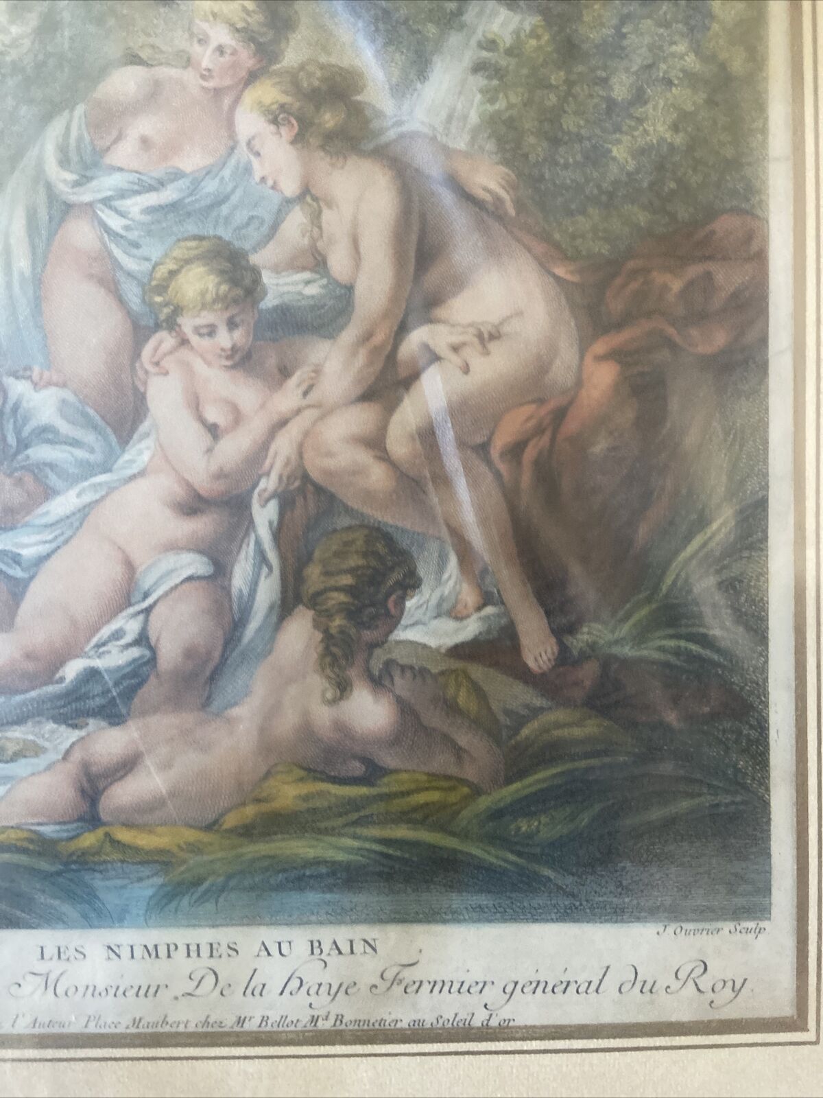 Gravure originale « Les Nimphes Au Bain » - F. Boucher Del. - Sculpture J. Ouvrier.