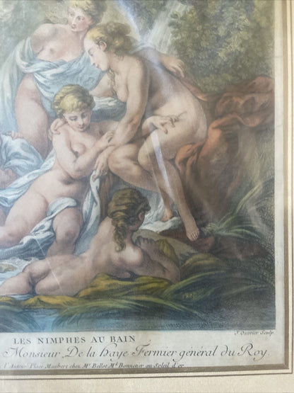 Gravure originale « Les Nimphes Au Bain » - F. Boucher Del. - Sculpture J. Ouvrier.