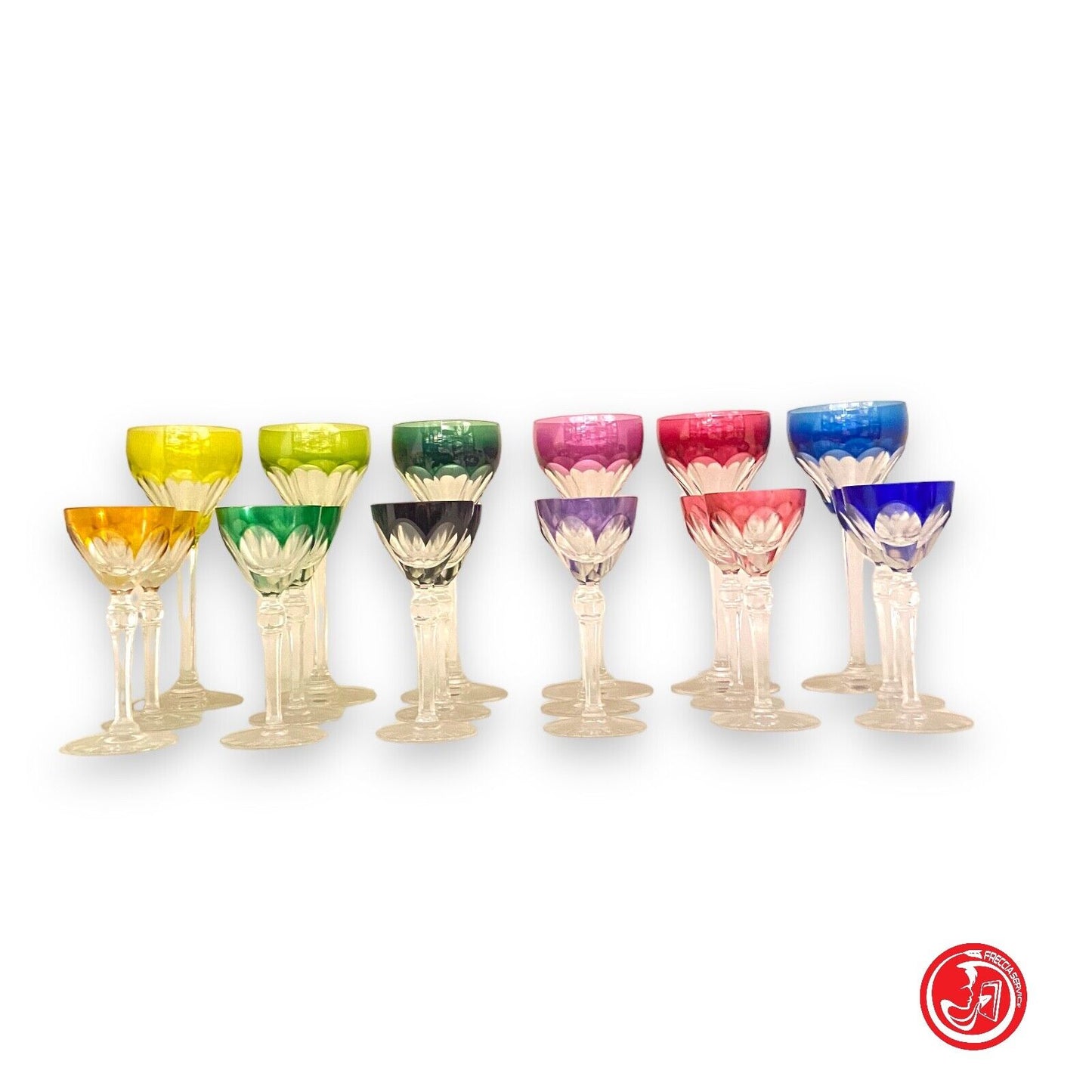 Set of fine crystal glasses - 18 multicolored glasses 