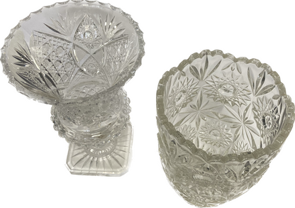 Set of carved Bohemian crystal trays and vases (see description) 