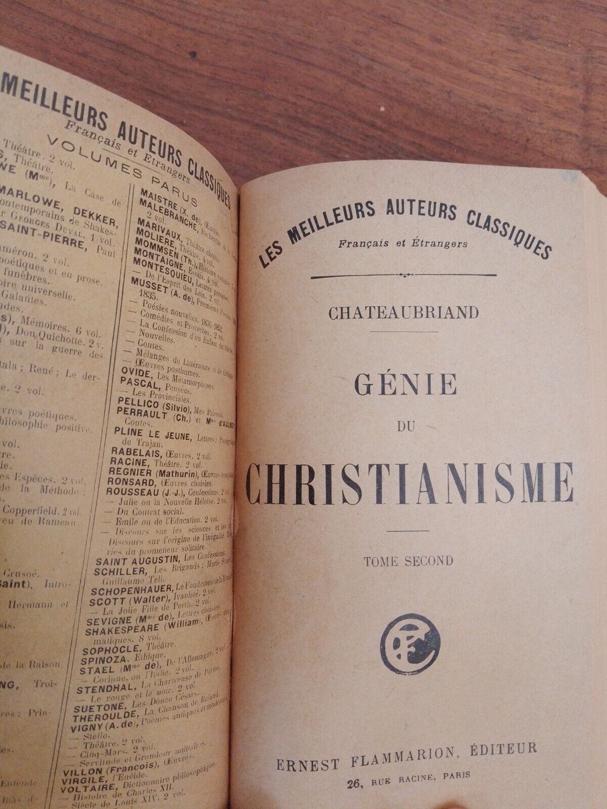 Genie du Christianisme, Chateaubriand, Flammarion Ed.,1926