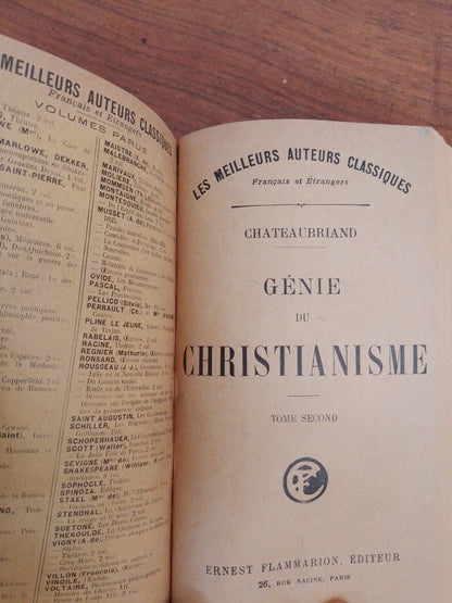 Génie du Christianisme, Chateaubriand, Flammarion Ed., 1926