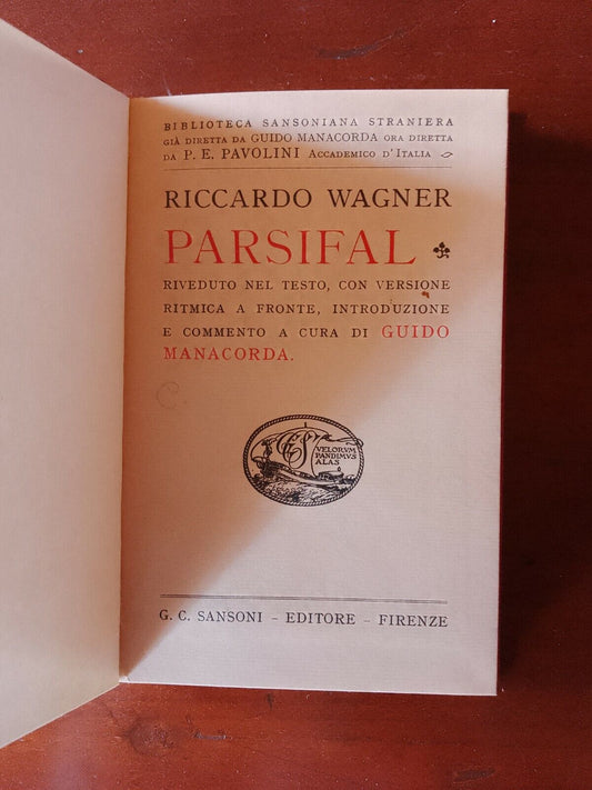 PARSIFAL, RICCARDO WAGNER, SANSONI, 1936, trad. opposé