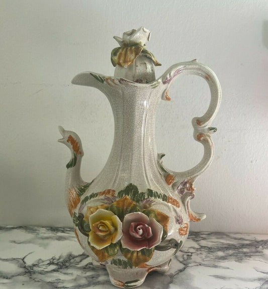 Art and antiques - Bassano ceramics - Floral teapot made in Italy