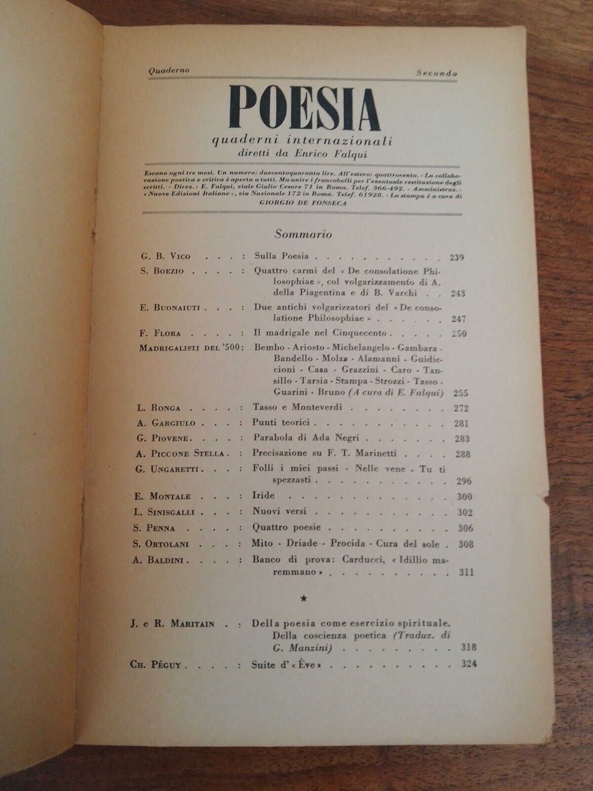 POÉSIE, Quaderni International réalisé par Enrico Falqui, Deuxième Quaderno, 1945