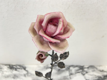 Rose In 800 Silver And Ceramic