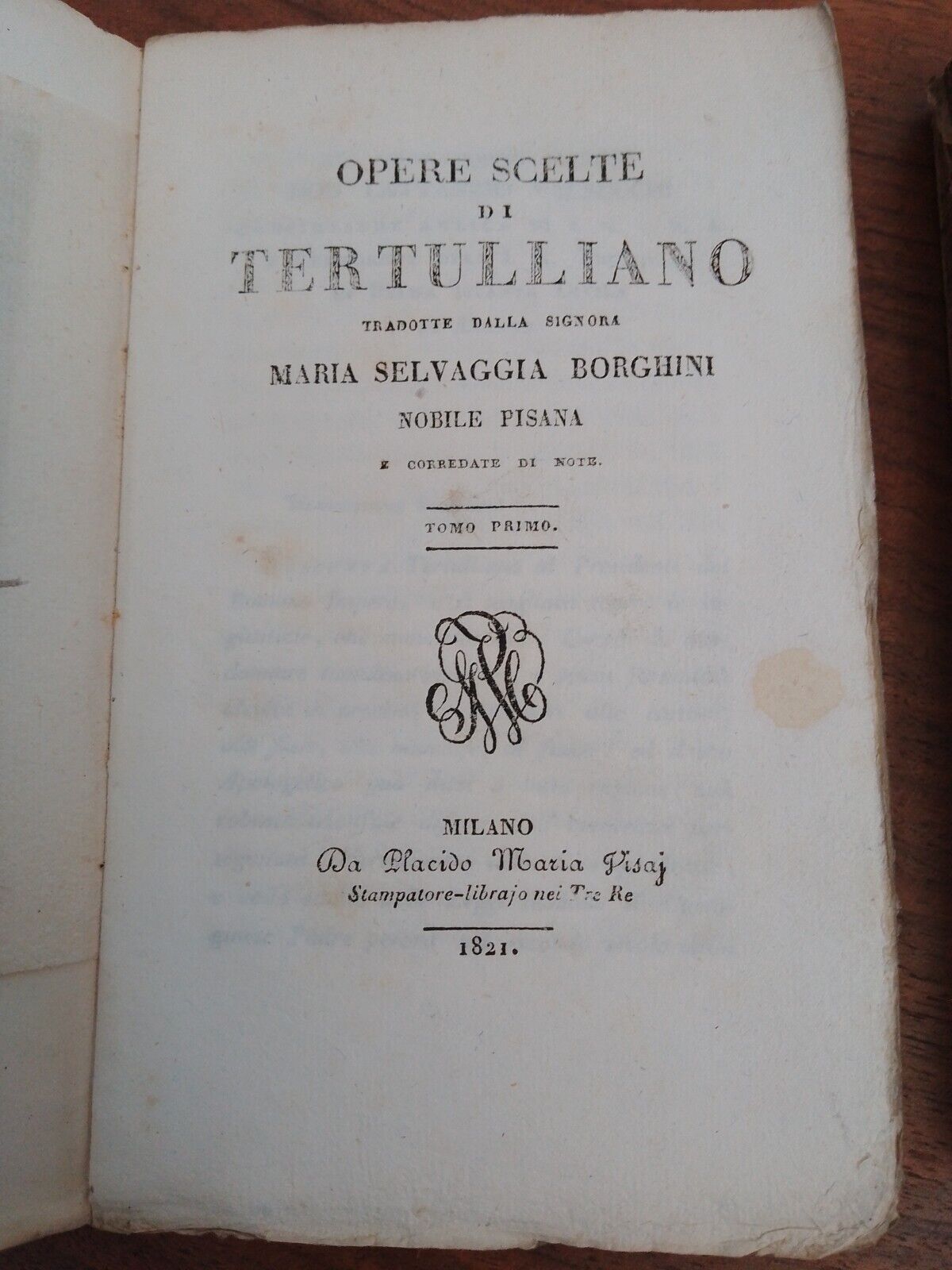 Œuvres choisies de Tertullien, premier et deuxième volumes, Visaj Stampatore, 1821 rare