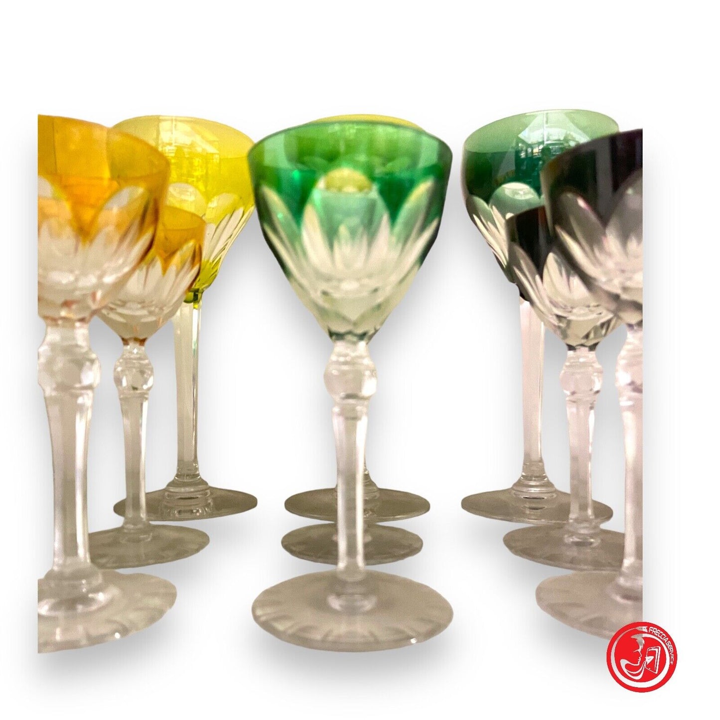 Set of fine crystal glasses - 18 multicolored glasses 