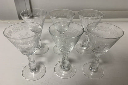 Set of 6 decorated glass liqueur glasses