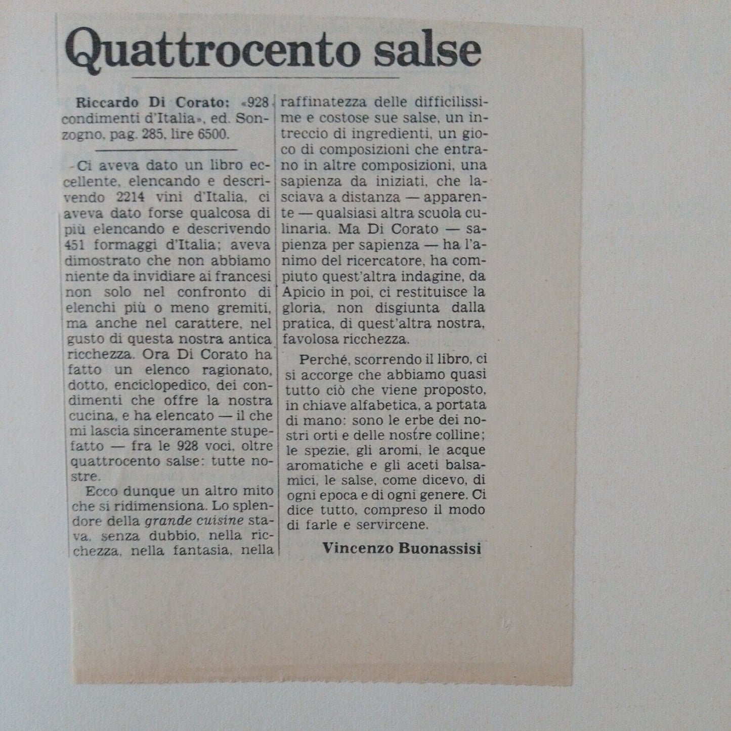 928 CONDIMENTS D'ITALIE, Riccardo Di Corato, SONZOGNO 1978