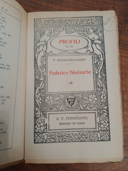 Federico Nietzsche, V.Beonio-Brocchieri, Profili N.83, Formiggini Ed.,1926