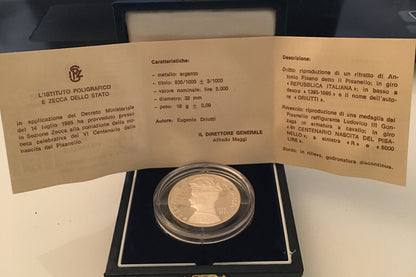 CELEBRATIVE COIN OF THE ITALIAN REPUBLIC 5000 LIRE 1995 PISANELLO SILVER FS CC