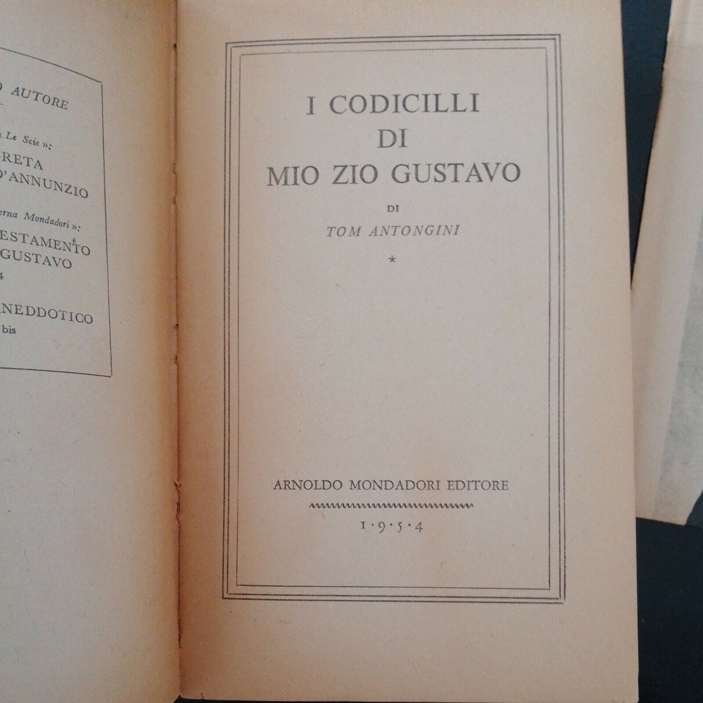 I CODICILLI DI MIO ZIO GUSTAVO. ANTONGINI, T.Antongini, MONDADORI 1954