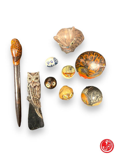 Collezione gufi - pietra e legno