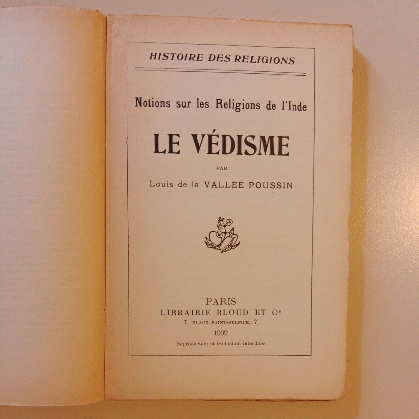 Louis de la VALLÉE POUSSIN, Le Védisme, Bloude et Cie, 1909