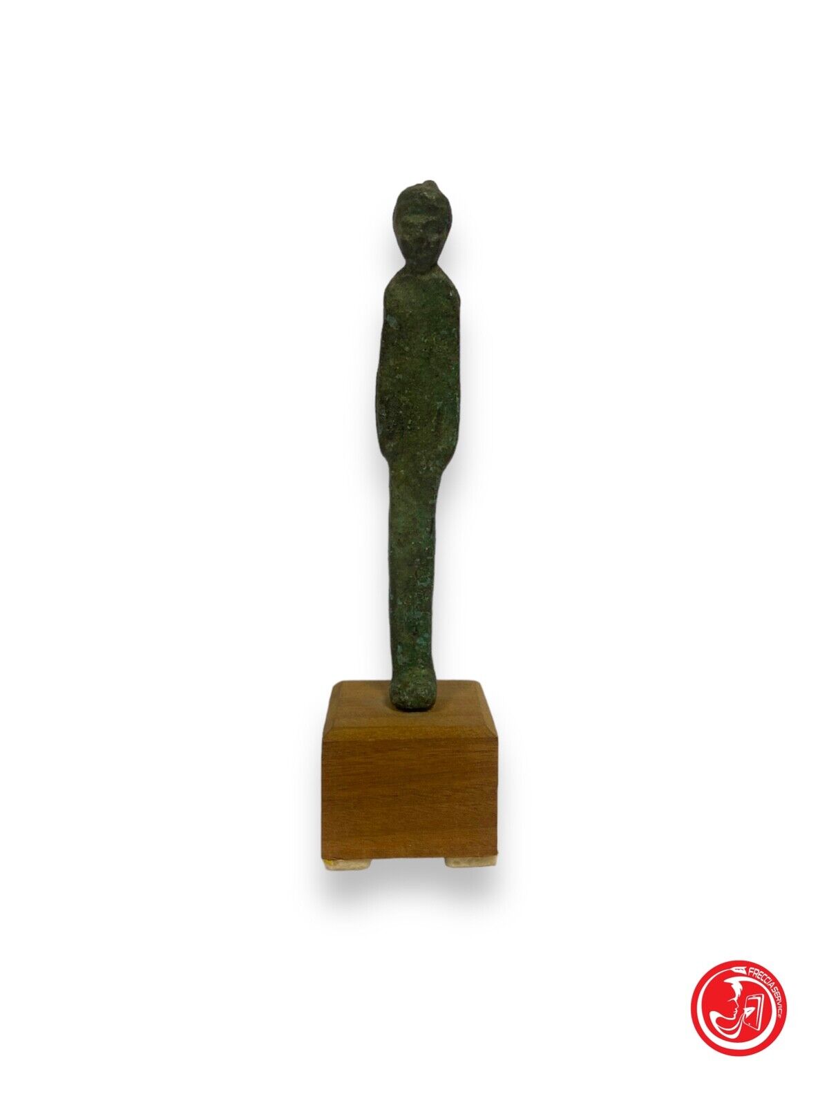 Statuina in bronzo con base in legno