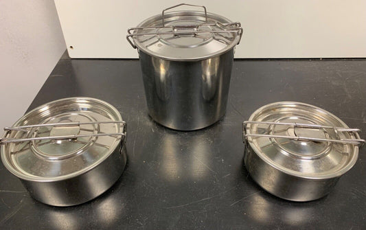 3 steel camping saucepans