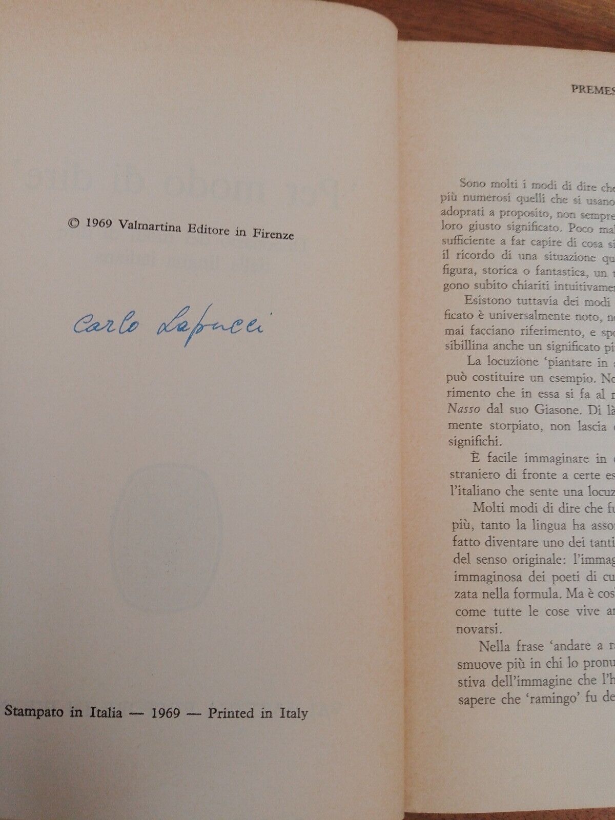 'Per modo di dire', C. Lapucci, Valmartina Ed., 1969 Autografo