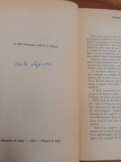 'Per modo di dire', C. Lapucci, Valmartina Ed., 1969 Autografo