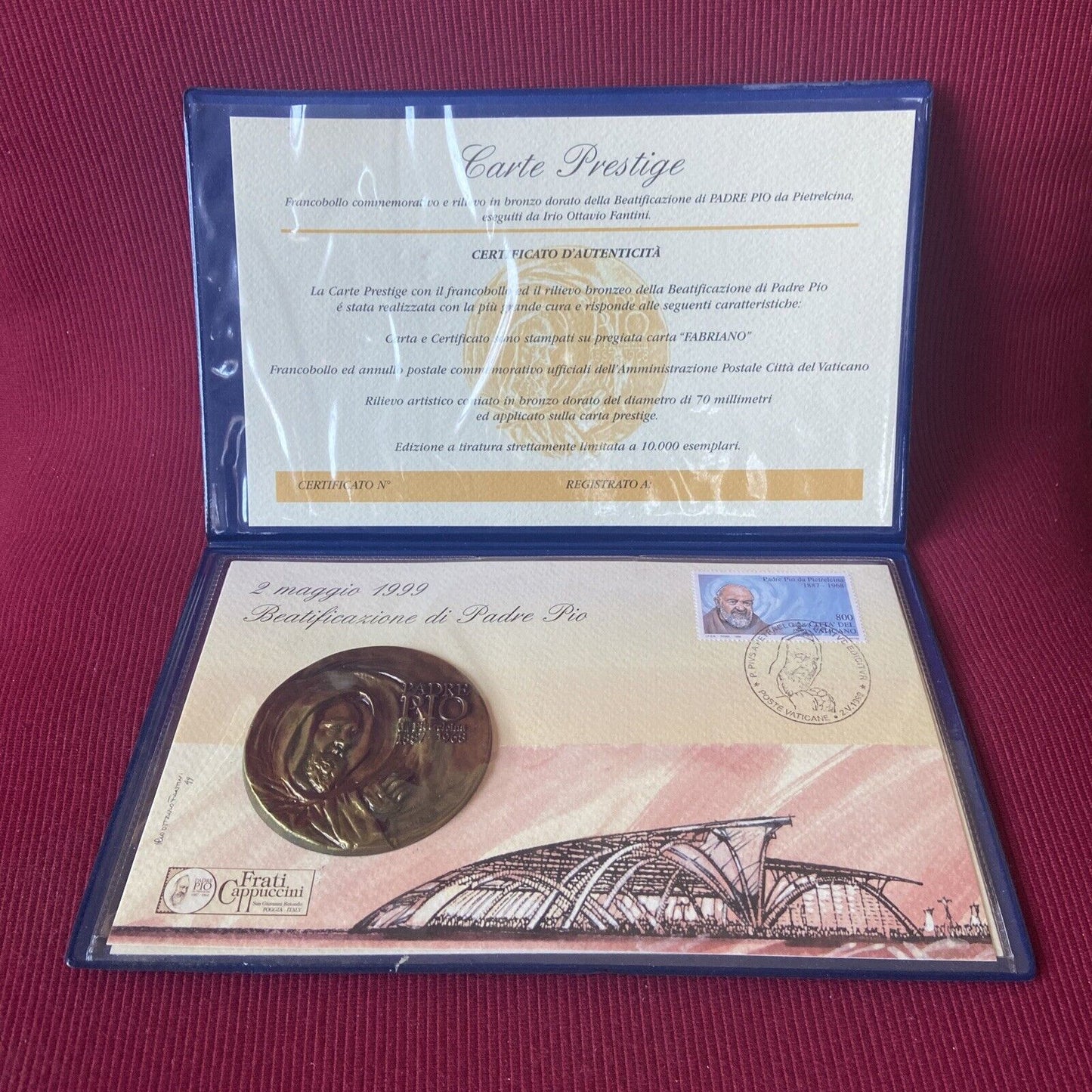 Francobollo Commemorativo E Rilievo In Bronzo Dorato - Padre Pio Da Pietrelcina