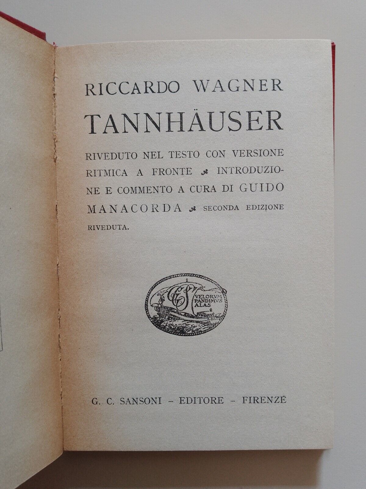 TANNHAUSER, RICCARDO WAGNER, SANSONI - 1938